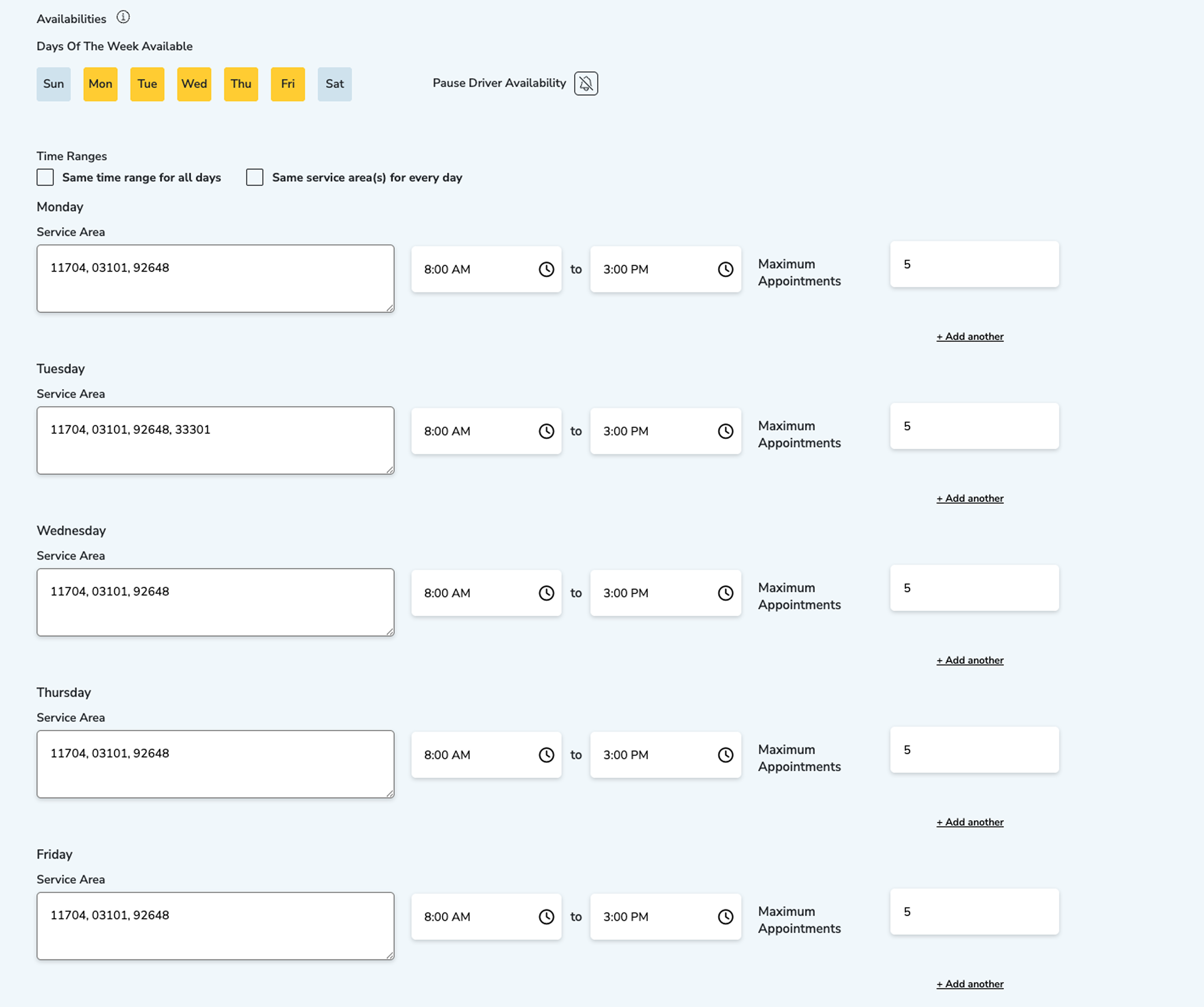 Mobile Service Scheduling by Day of Week